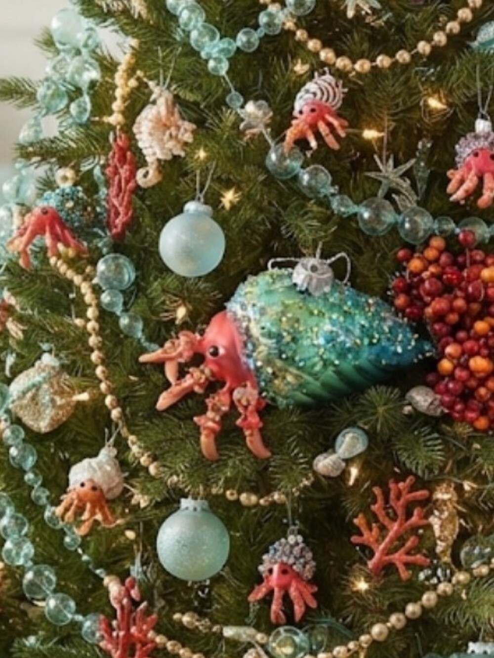 ​🦀 Blown Glass Hermit Crab with Teal Glitter Shell Coastal Christmas Ornament ✨